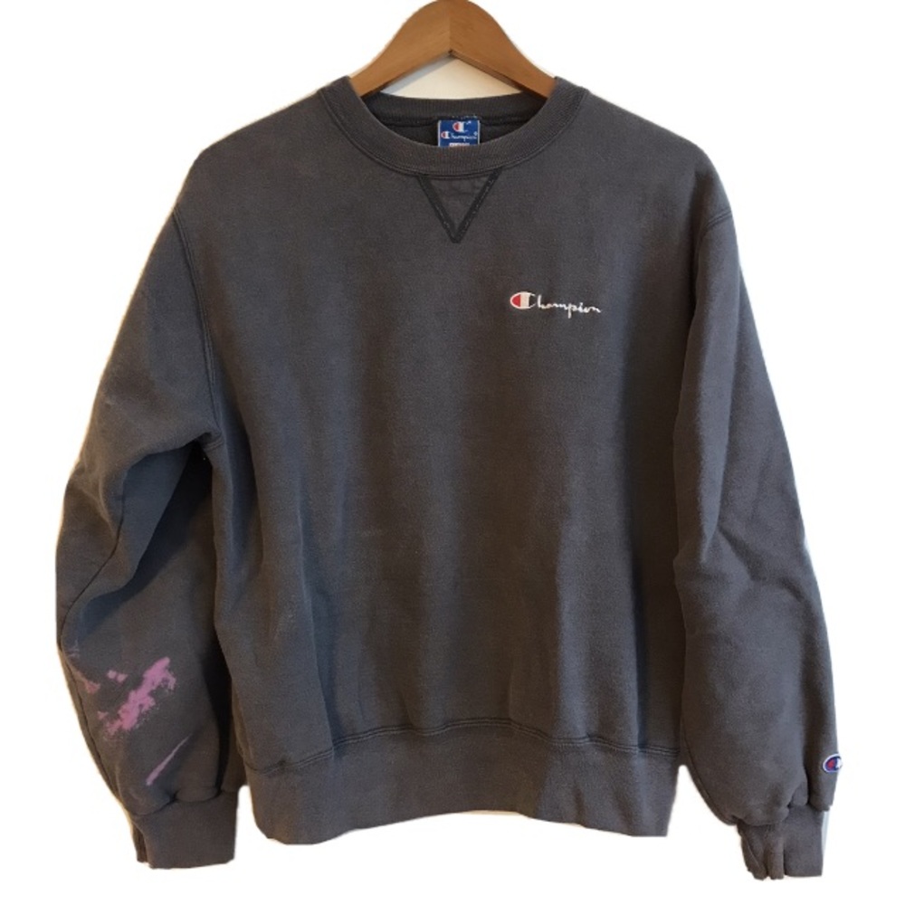 Champion Charcoal Gray Crewneck Sweatshirt with Pink Accent